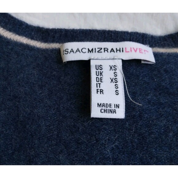 Isaac Mizrahi Live! Cashmere Peplum Sweater Babydoll Vneck Blue Women's XS - Picture 6 of 15